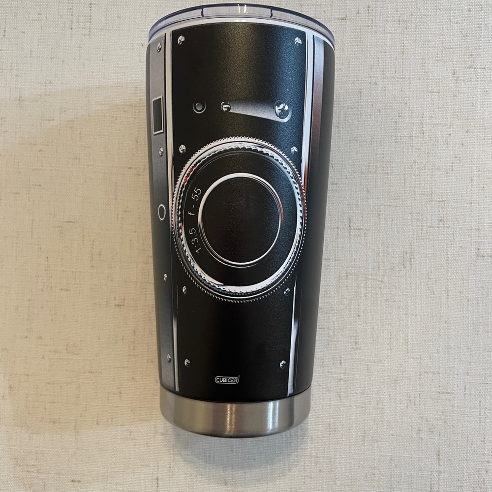 Black and Silver Camera Lens Tumbler